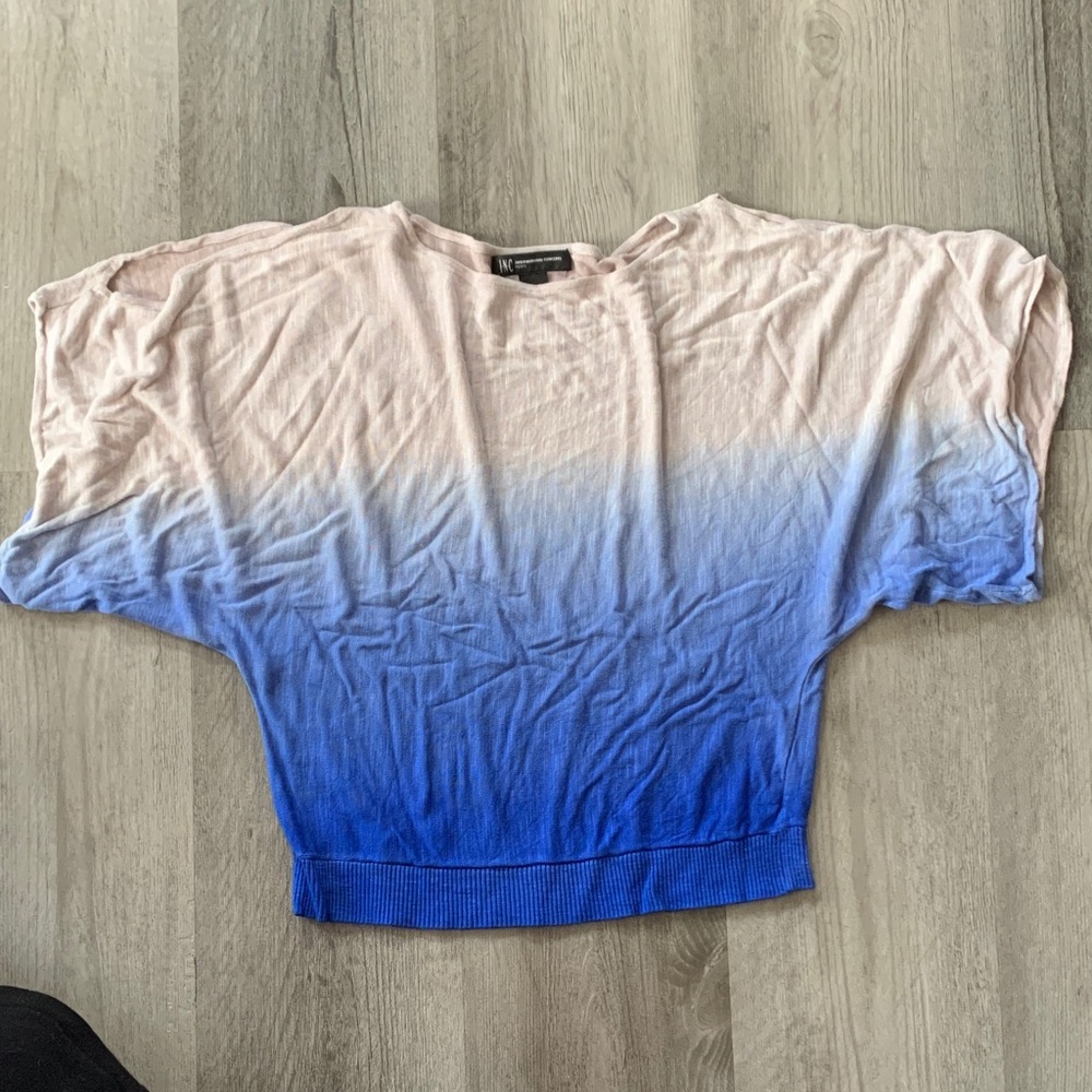 Dolman Sleeve Ombre open shoulder Top - cream to Blue